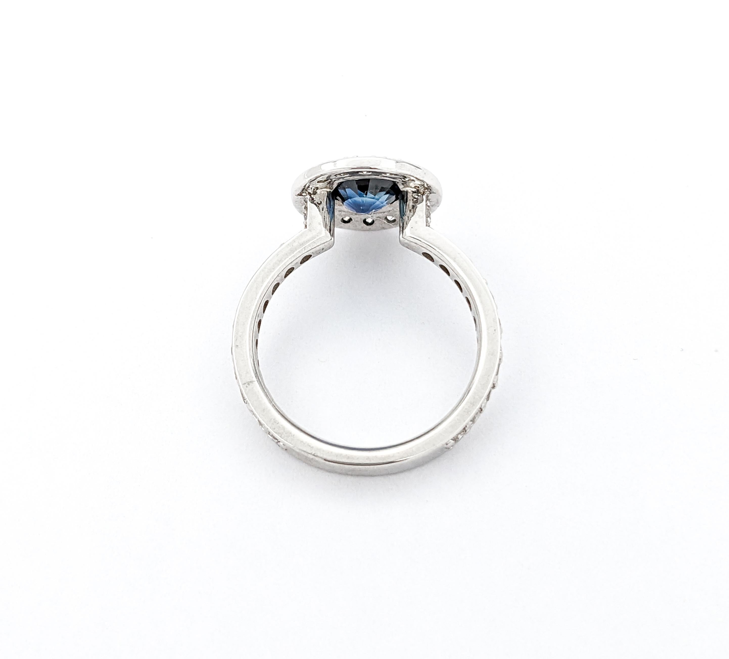 1.20ct Blue Sapphire & 1ctw Diamond Ring In White Gold For Sale 3