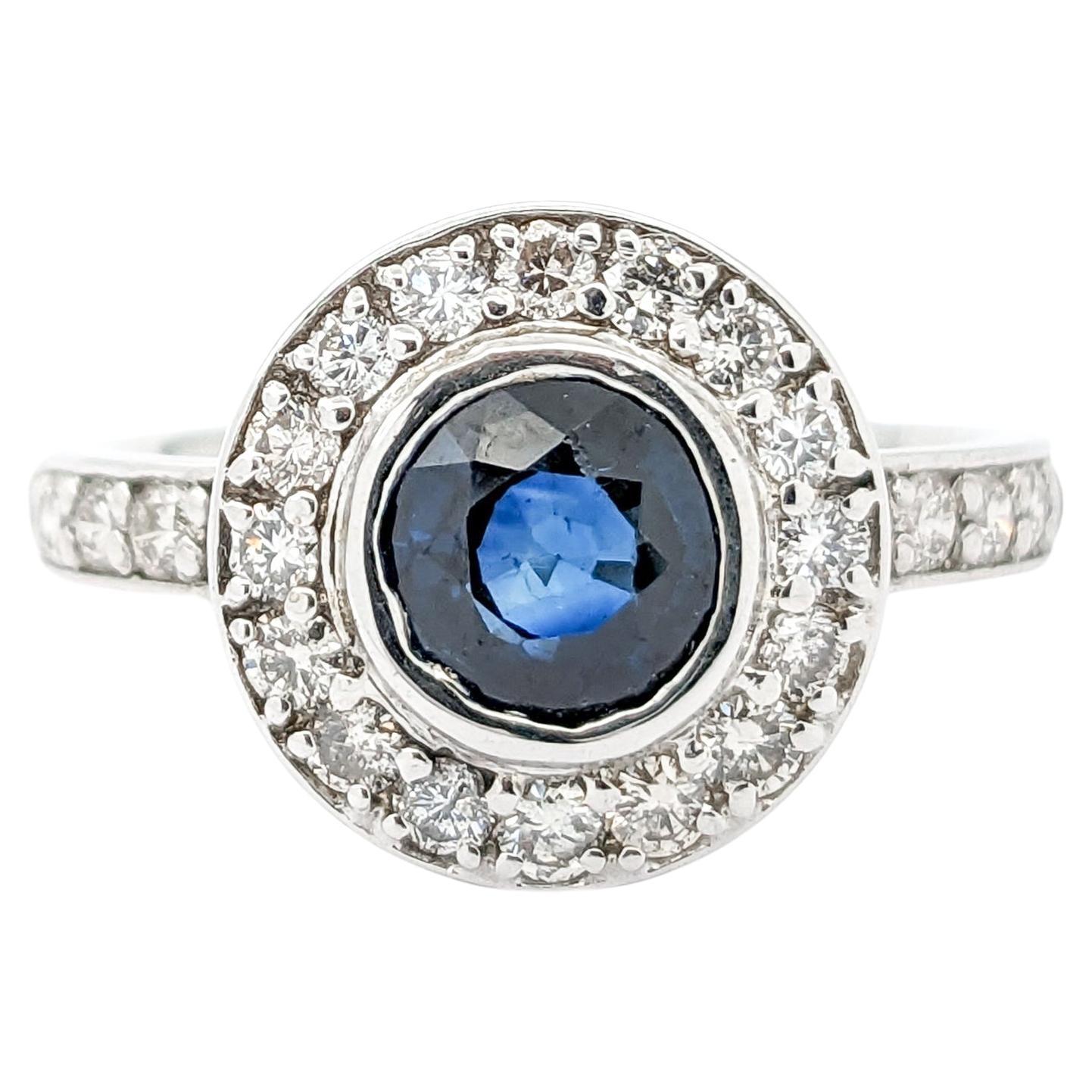 1.20ct Blue Sapphire & 1ctw Diamond Ring In White Gold For Sale