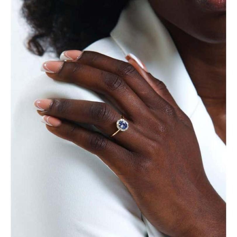Modern 1.20ct Blue Sapphire Engagement Diamond Ring For Sale