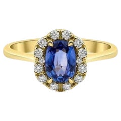 Anillo de diamantes de compromiso con zafiro azul de 1,20 ct