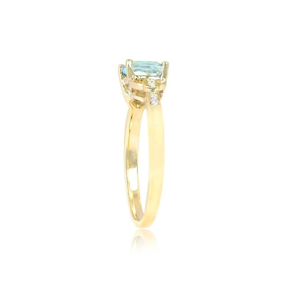 Art Deco 1.20ct Cushion Cut Aquamarine Engagement Ring, 18k Yellow Gold For Sale