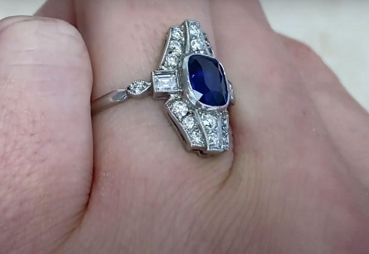 1.20ct Cushion Cut Natural Sapphire Cocktail Ring, Platinum  For Sale 1