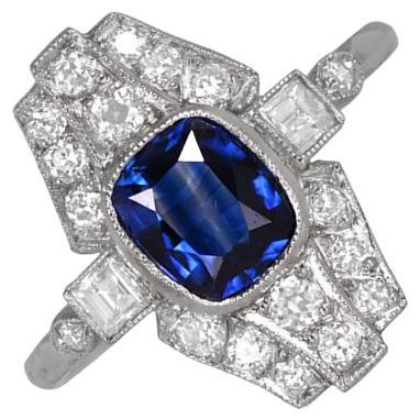 1.20ct Cushion Cut Natural Sapphire Cocktail Ring, Platinum  For Sale