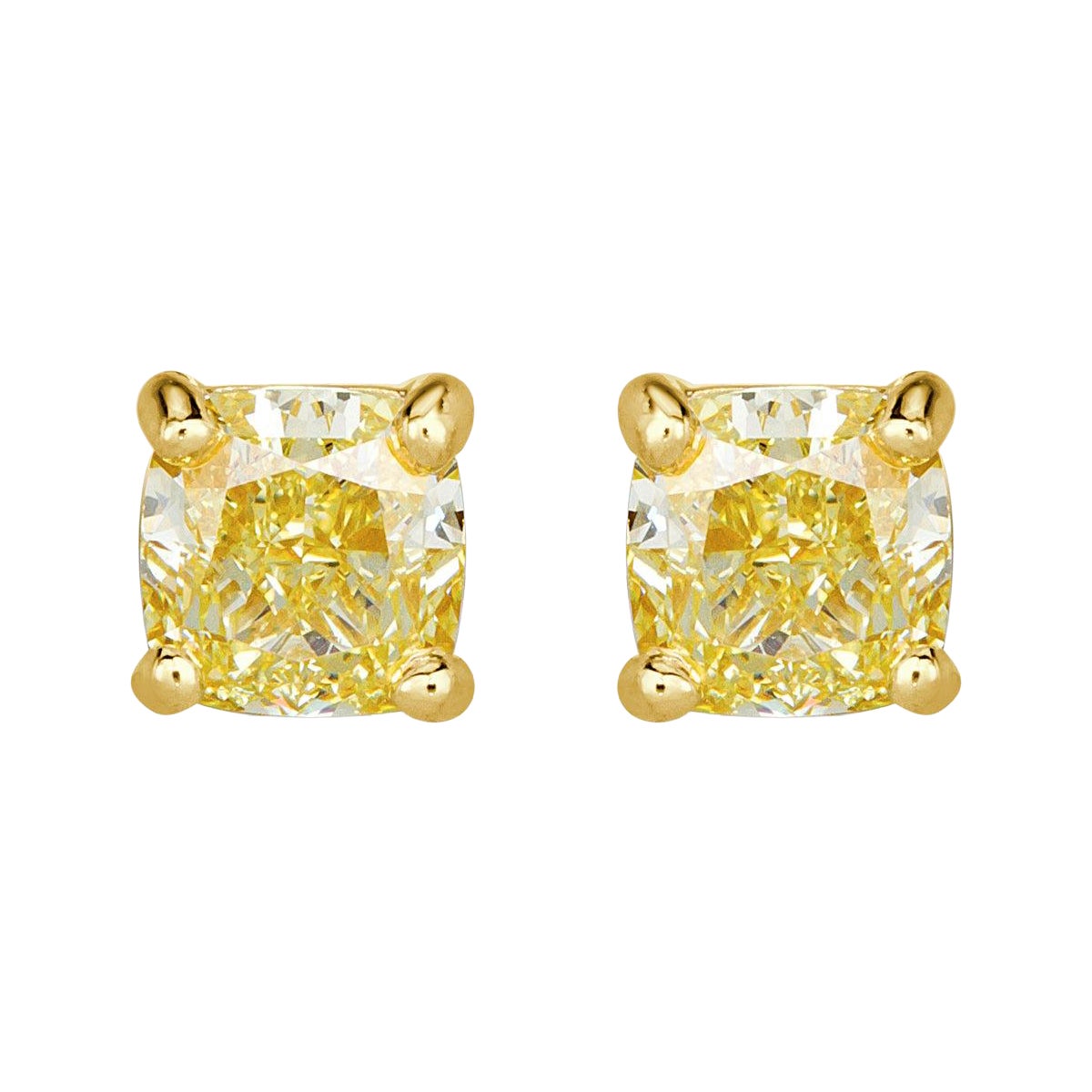 1.20ct Fancy Intense Yellow Cushion Cut Diamond Stud Earrings
