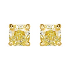 1.20ct Fancy Intense Yellow Cushion Cut Diamond Stud Earrings