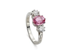 1.20ct Fancy Pink Sapphire & Old European Cut Diamond Platinum Engagement Ring
