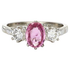 1.20ct Fancy Pink Sapphire & Old European Cut Diamond Platinum Engagement Ring