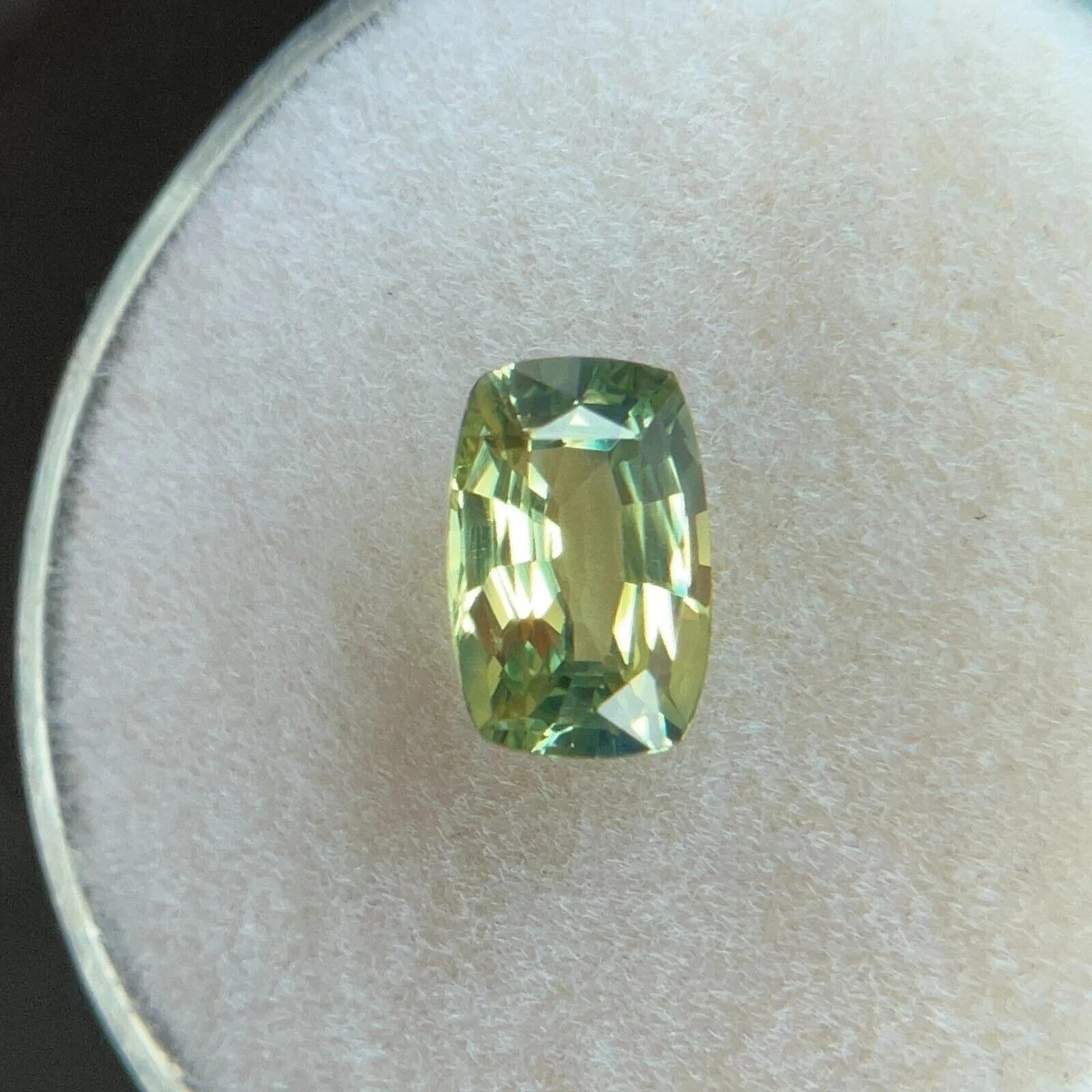 1.20ct GIA Certified Australia Sapphire No Heat Green Yellow Antique Cushion Cut

GIA Certified Untreated Green Yellow Australian Sapphire Gemstone. 
1.20 Carat unheated sapphire with a beautiful green yellow colour. Fully certified by GIA