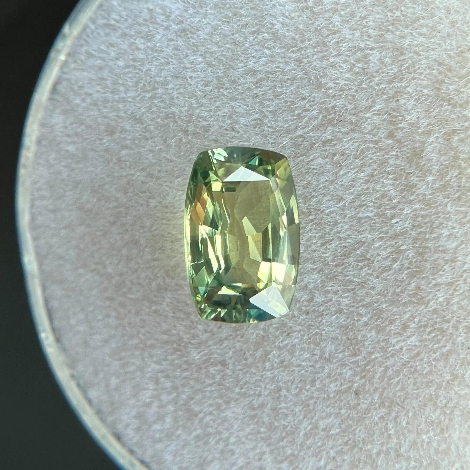 1.20ct GIA Certified Australia Sapphire No Heat Green Yellow Antique Cushion Cut For Sale 3