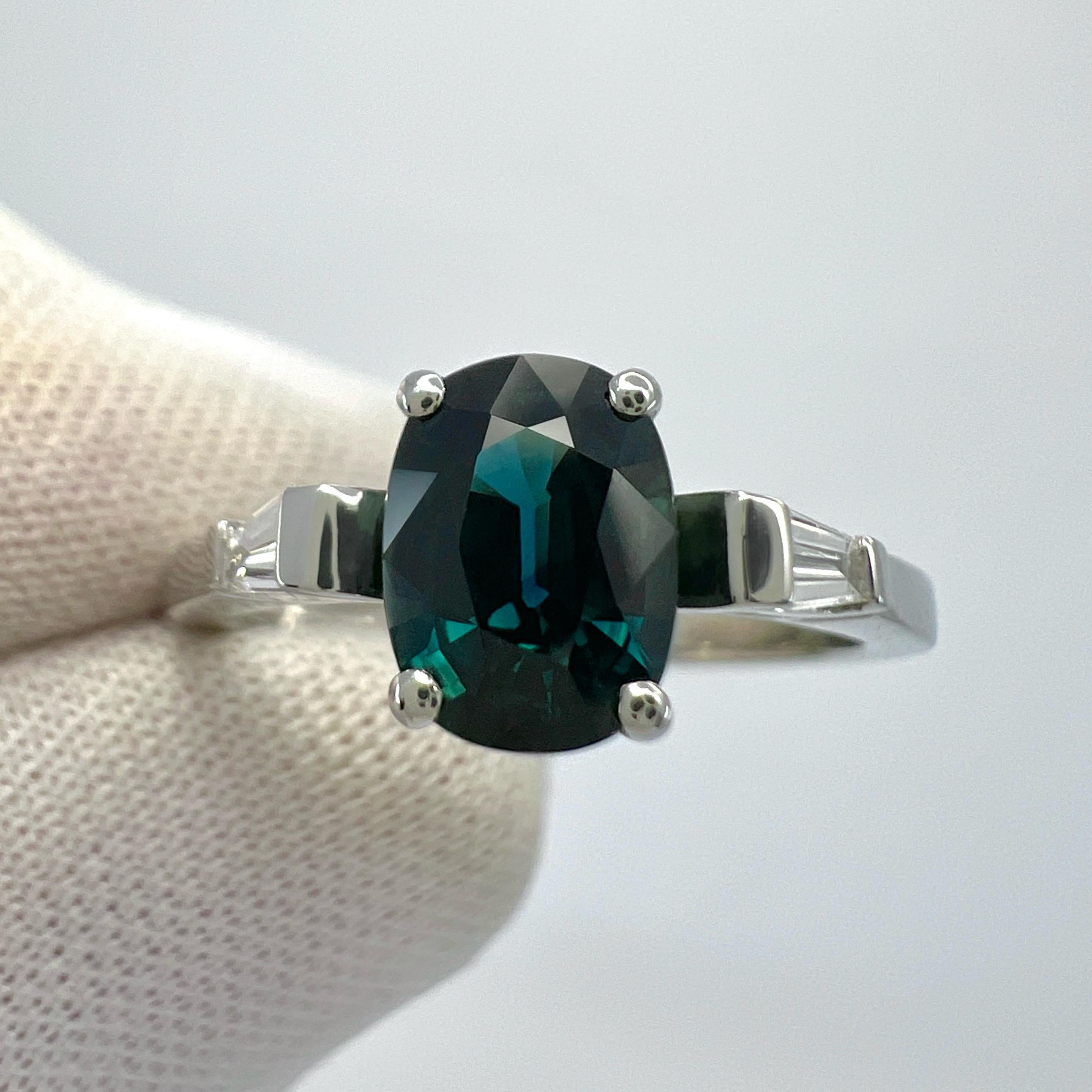 1.20ct GIA Certified Unheated Blue Sapphire & Diamond Platinum Three Stone Ring In New Condition In Birmingham, GB