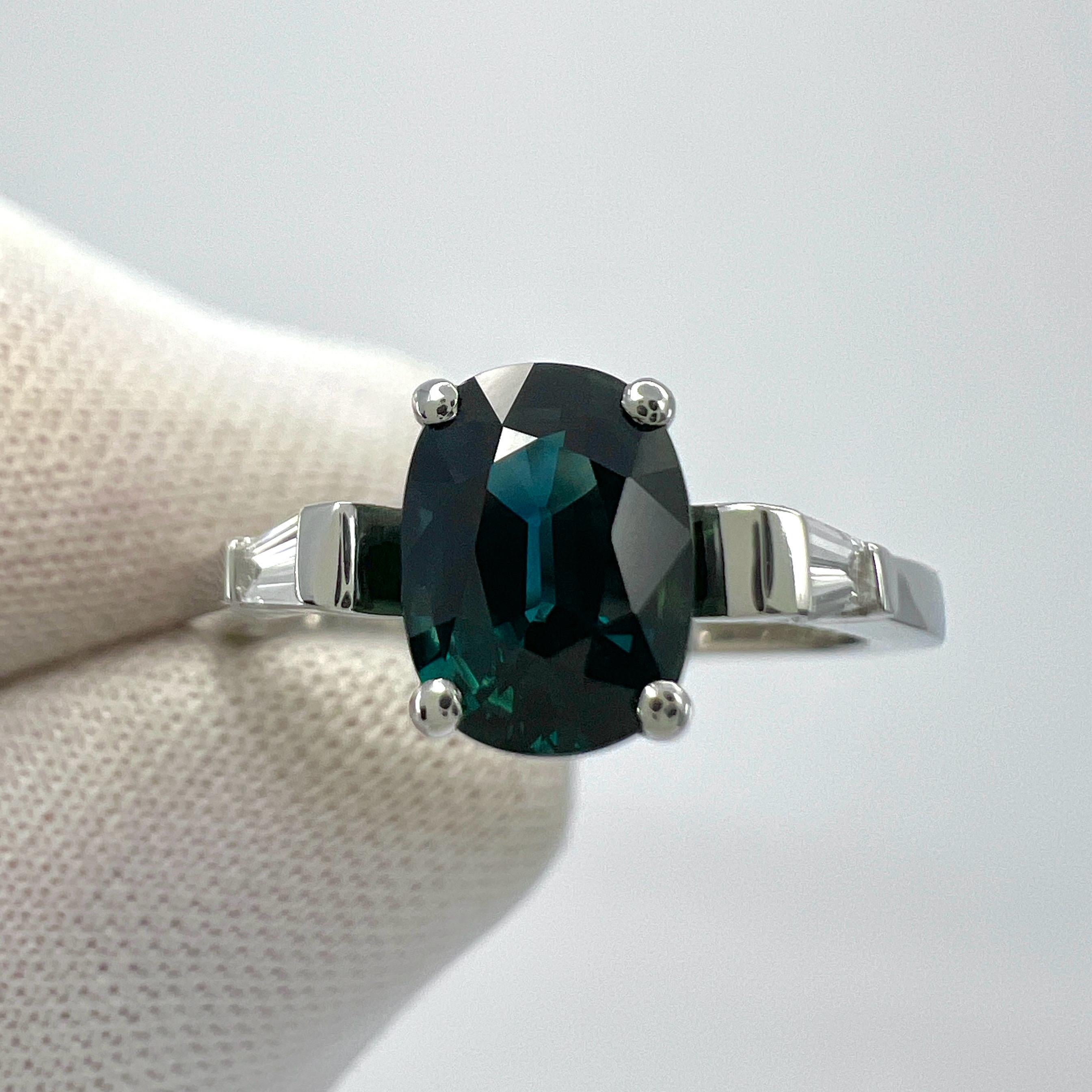 1.20ct GIA Certified Unheated Blue Sapphire & Diamond Platinum Three Stone Ring 1