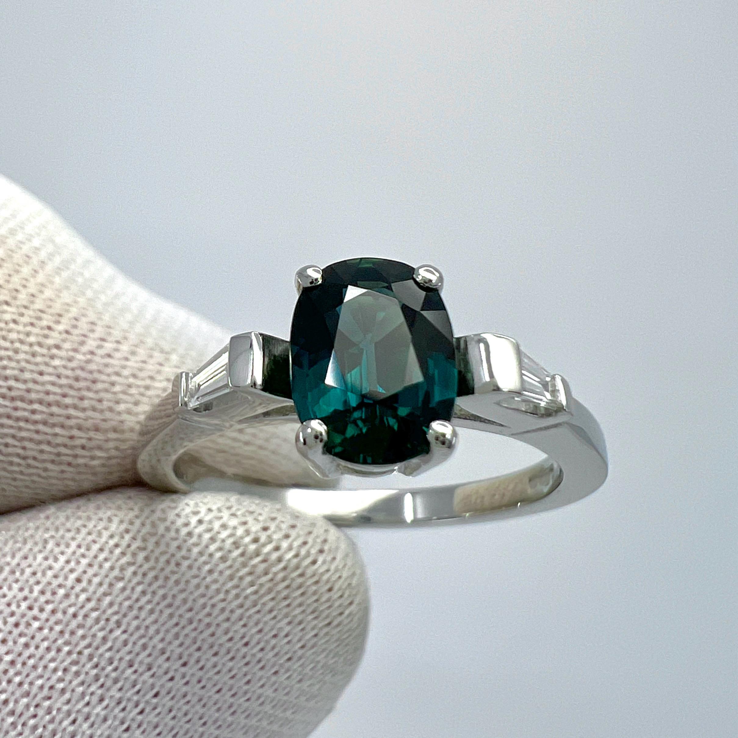 1.20ct GIA Certified Unheated Blue Sapphire & Diamond Platinum Three Stone Ring 2