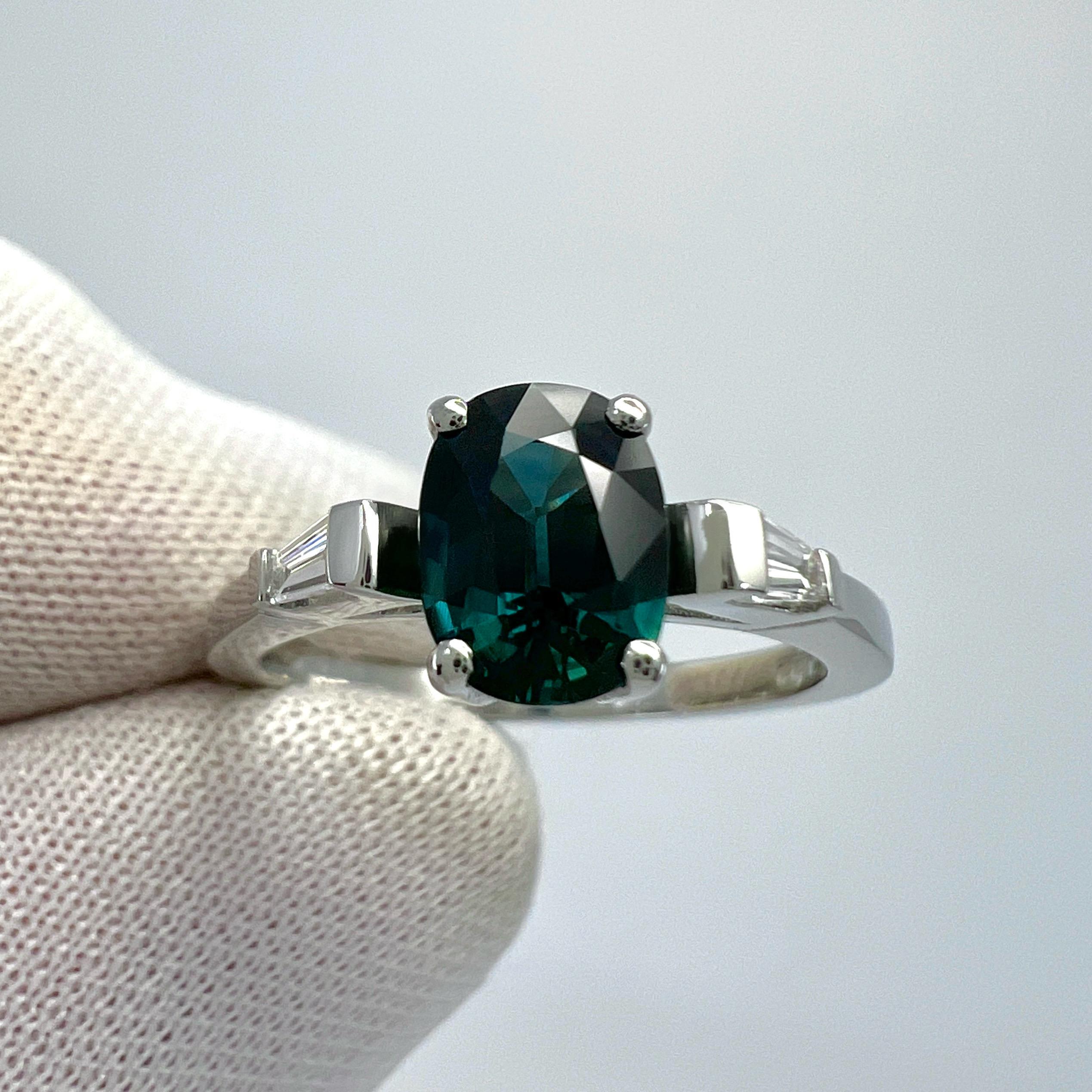 1.20ct GIA Certified Unheated Blue Sapphire & Diamond Platinum Three Stone Ring 3