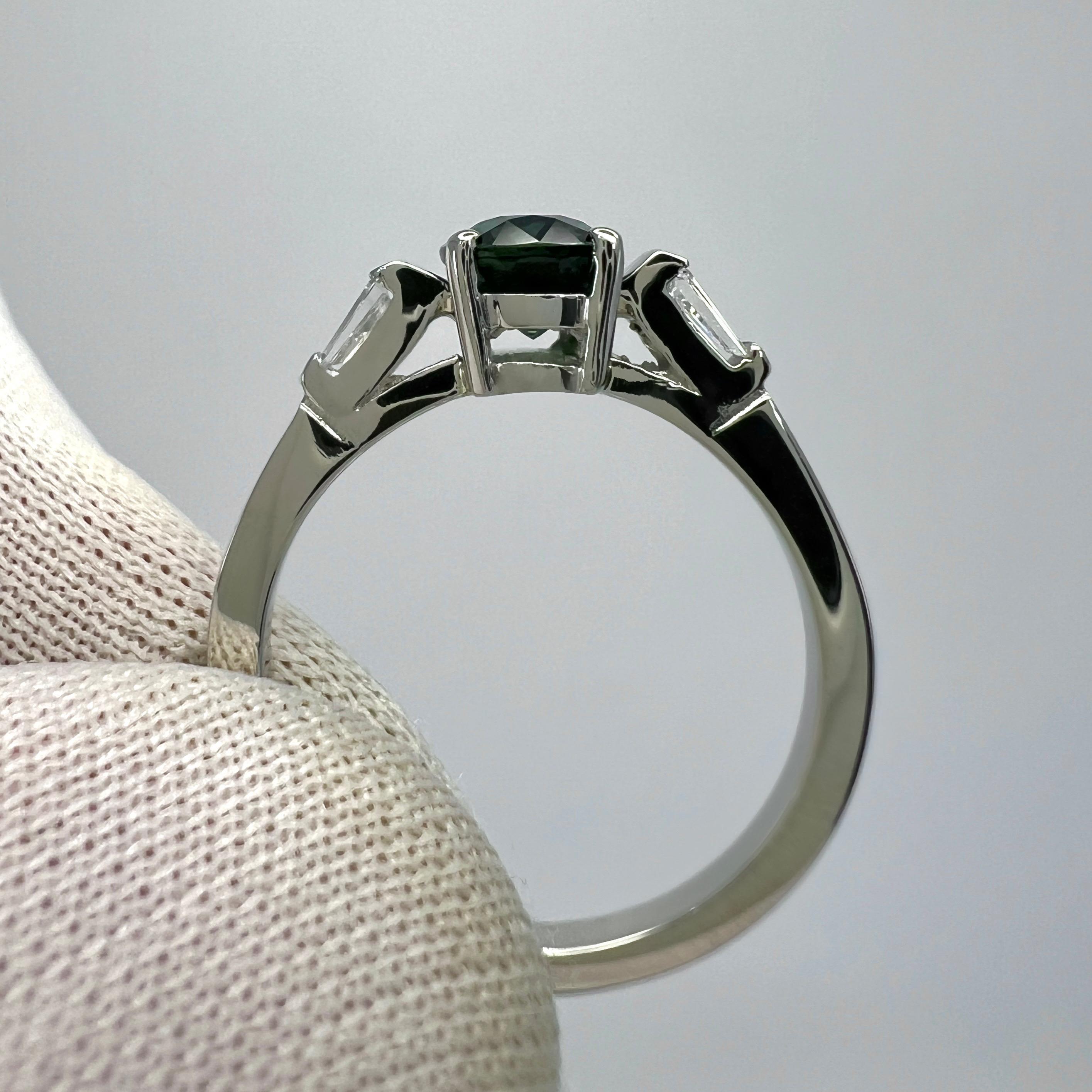 1.20ct GIA Certified Unheated Blue Sapphire & Diamond Platinum Three Stone Ring 4