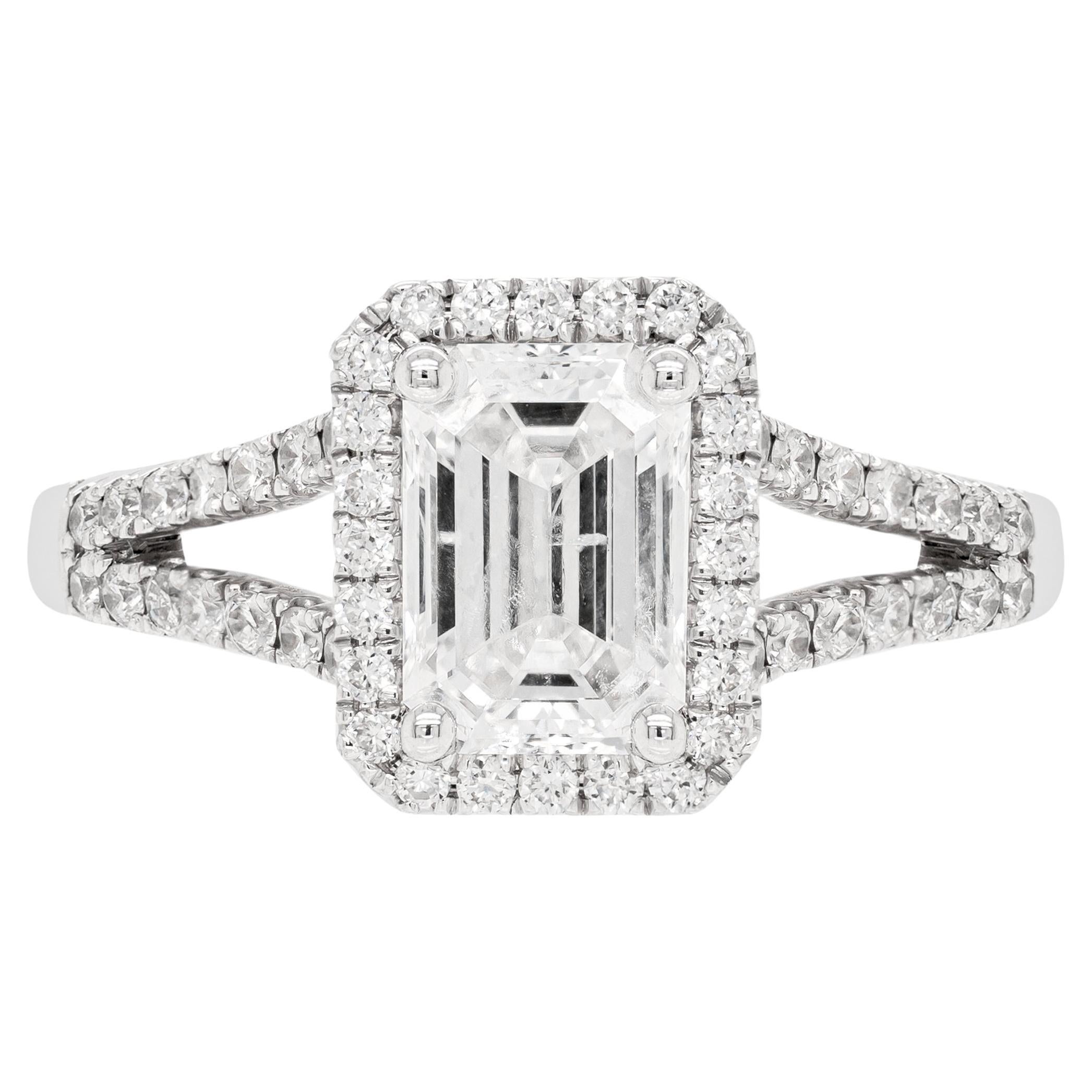 1.20ct H SI2 Emerald Cut Diamond 18 Carat White Gold Engagement Ring