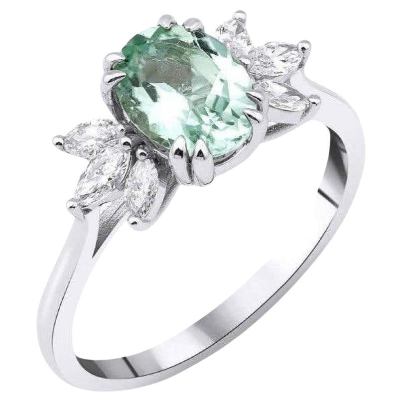 Anillo de turmalina verde menta y diamante de 1,20 ct en venta