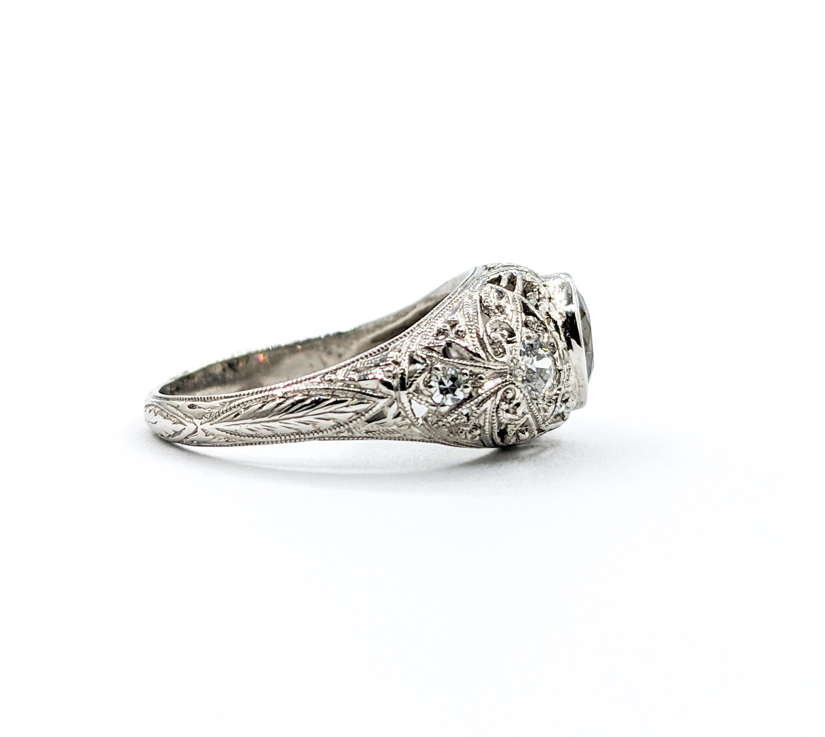 1.20ct Natural Alexandrite & Diamond Art Deco Platinum Ring For Sale 3