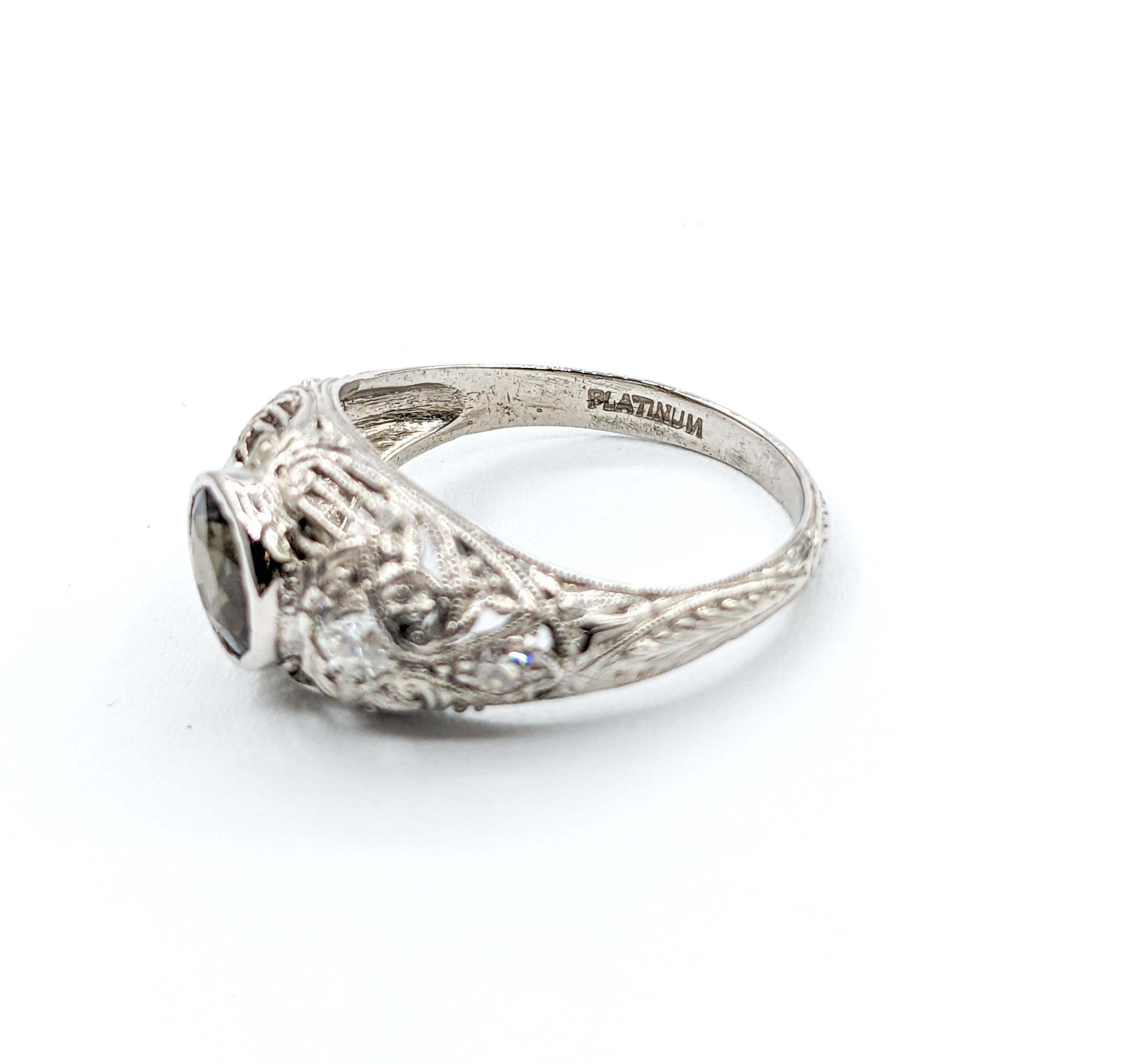 1.20ct Natural Alexandrite & Diamond Art Deco Platinum Ring For Sale 5