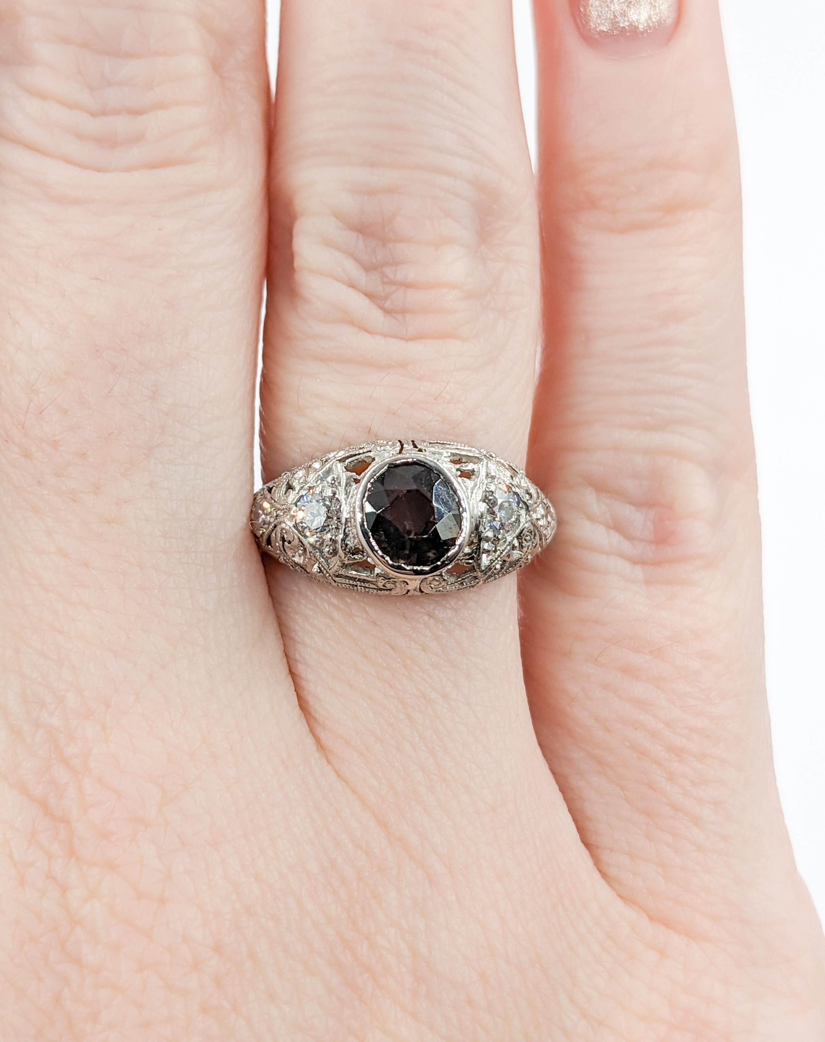 1,20 Karat natürlicher Alexandrit & Diamant Art Deco Platin Ring (Ovalschliff) im Angebot