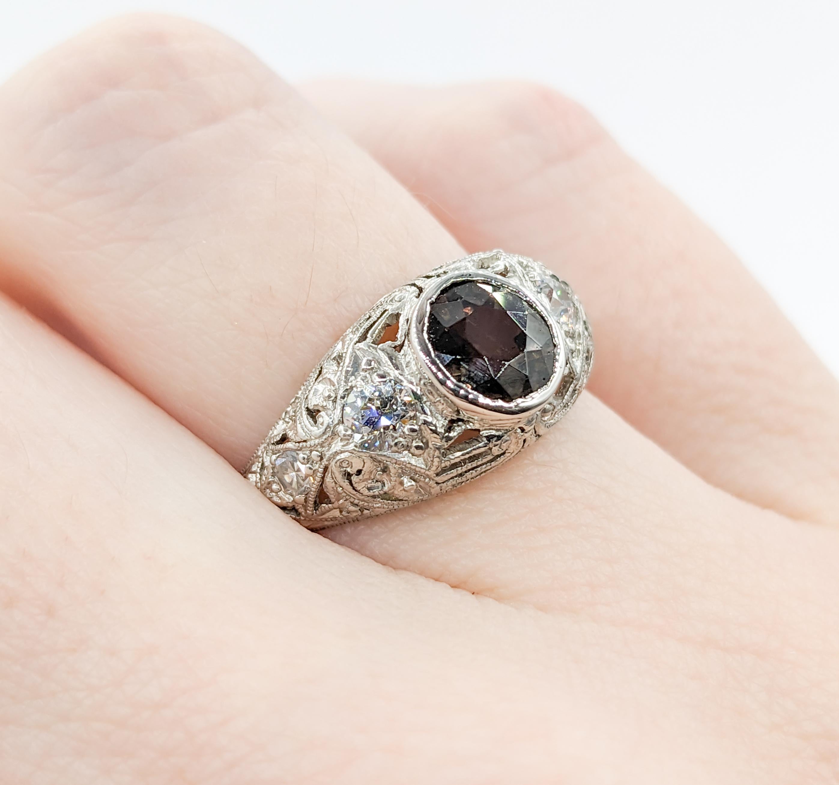 1.20ct Natural Alexandrite & Diamond Art Deco Platinum Ring In Excellent Condition For Sale In Bloomington, MN