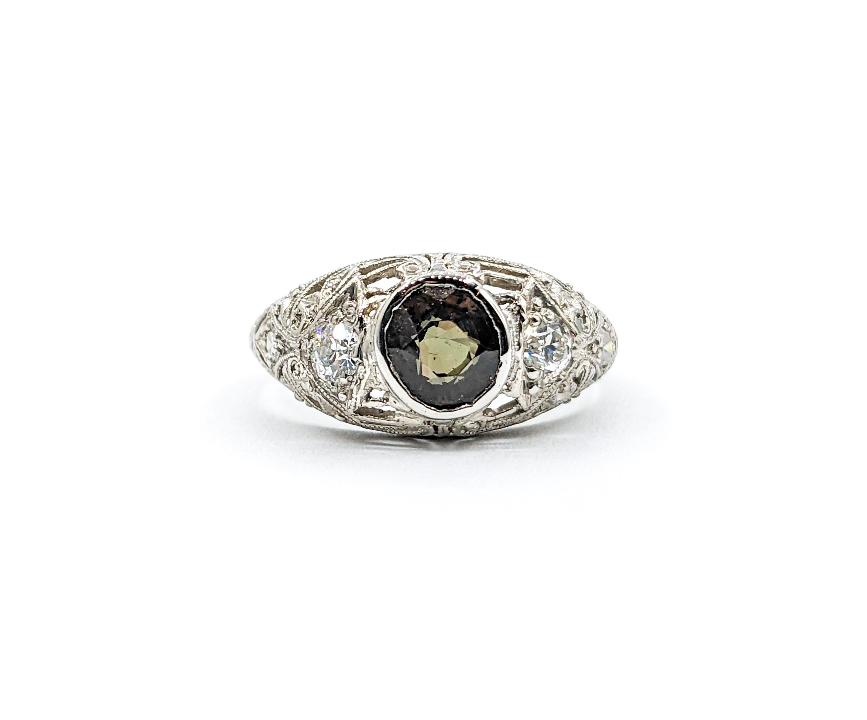 1.20ct Natural Alexandrite & Diamond Art Deco Platinum Ring For Sale 1
