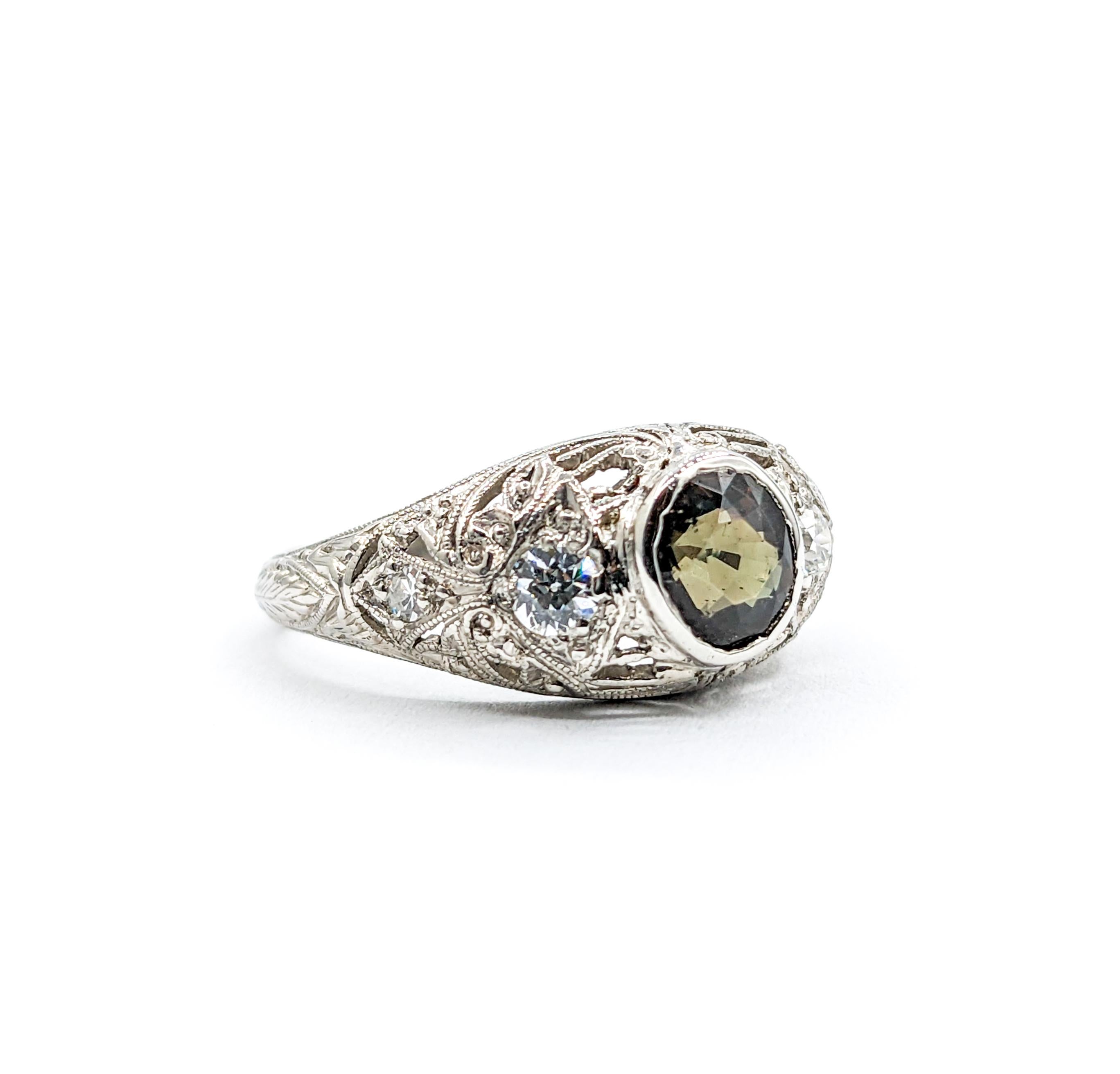 1.20ct Natural Alexandrite & Diamond Art Deco Platinum Ring For Sale 2