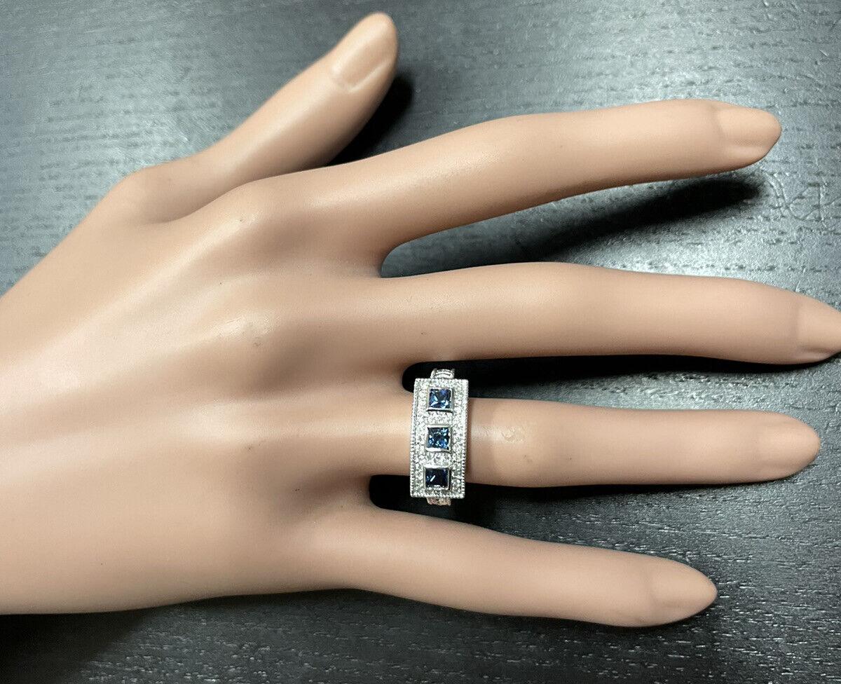 1.20Ct Natural Blue Sapphire and Natural Diamond 14K Solid White Gold Ring For Sale 3