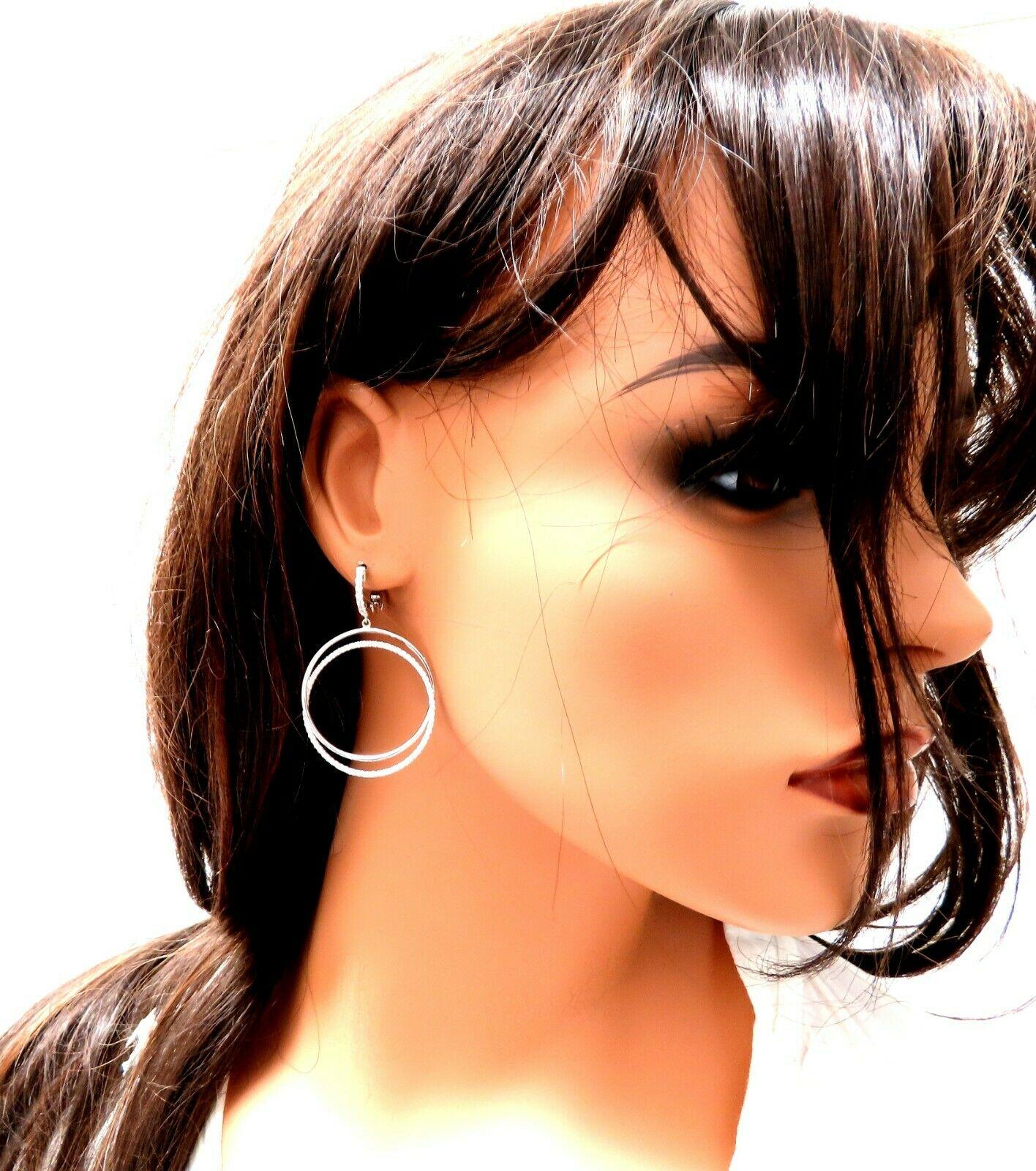 Round Cut 1.20 Carat Natural Diamonds Loop Rings Dangle Earrings 14 Karat Gold For Sale