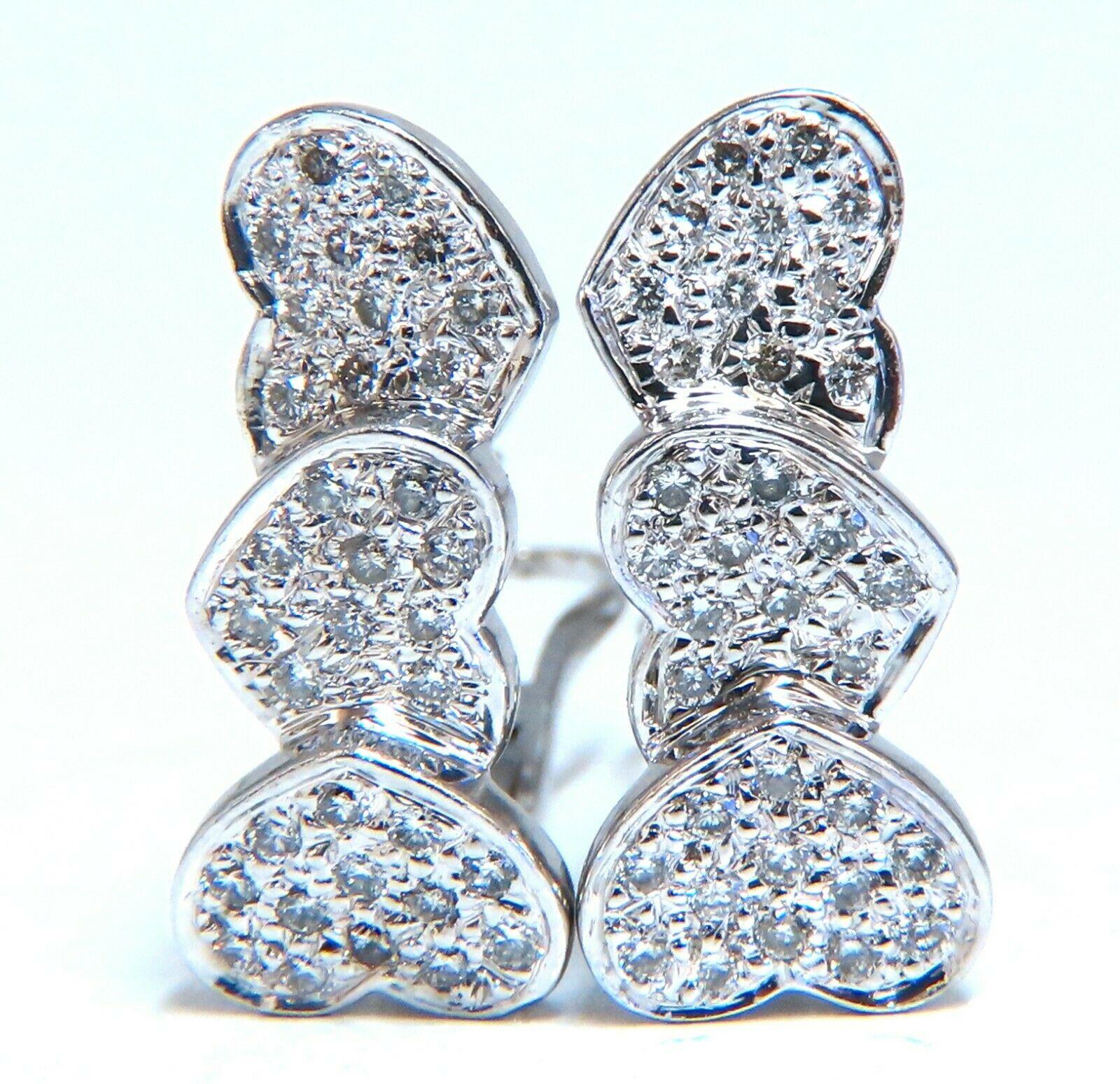 1.20 Carat Natural Diamonds Three-Tier Heart Earrings 14 Karat Gold Clip Omega In New Condition For Sale In New York, NY