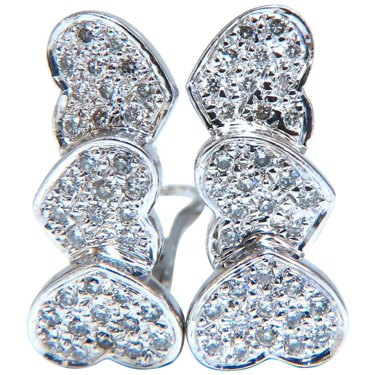 1.20 Carat Natural Diamonds Three-Tier Heart Earrings 14 Karat Gold ...