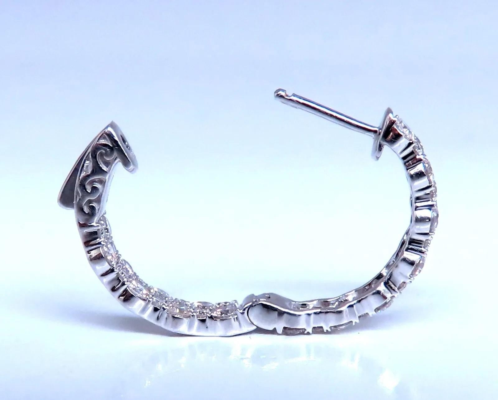 1.20ct Natural Round Diamond mini hoop earrings 14kt white gold Dime In New Condition For Sale In New York, NY
