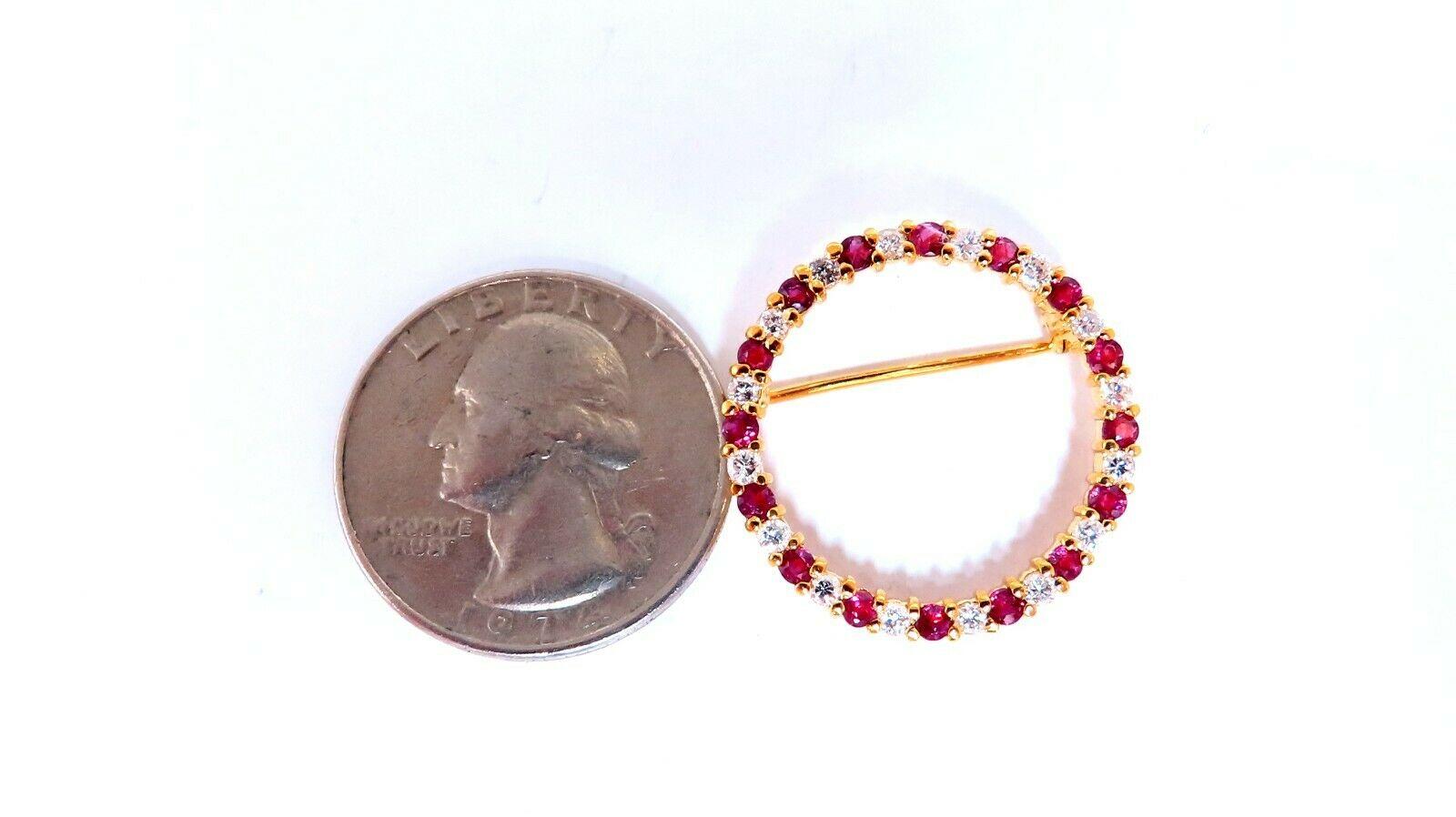 Round Cut 1.20ct Natural Ruby Diamonds Circle Pin 14kt
