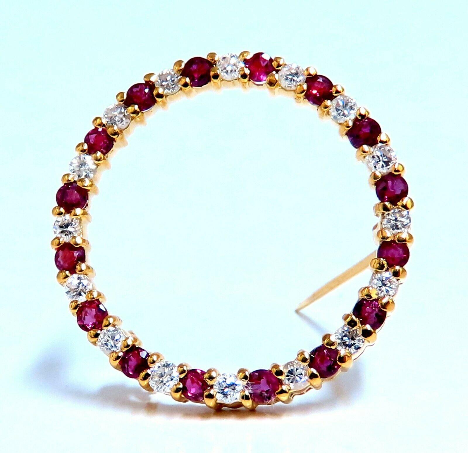 1.20ct Natural Ruby Diamonds Circle Pin 14kt In Excellent Condition In New York, NY
