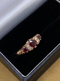 1.20ct Natural Ruby (x3) & 0.20ct Diamond Half-Hoop Vintage Ring in 9K Rose Gold