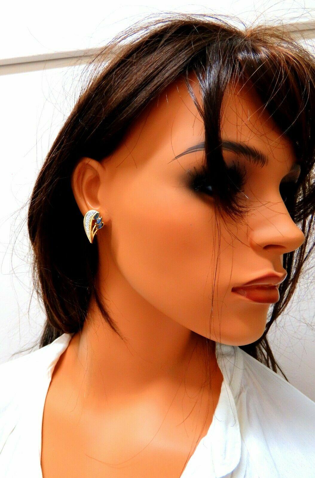 Boucles d'oreilles en or 14 carats à motif de saphirs naturels et diamants de 1,20 carat Neuf - En vente à New York, NY