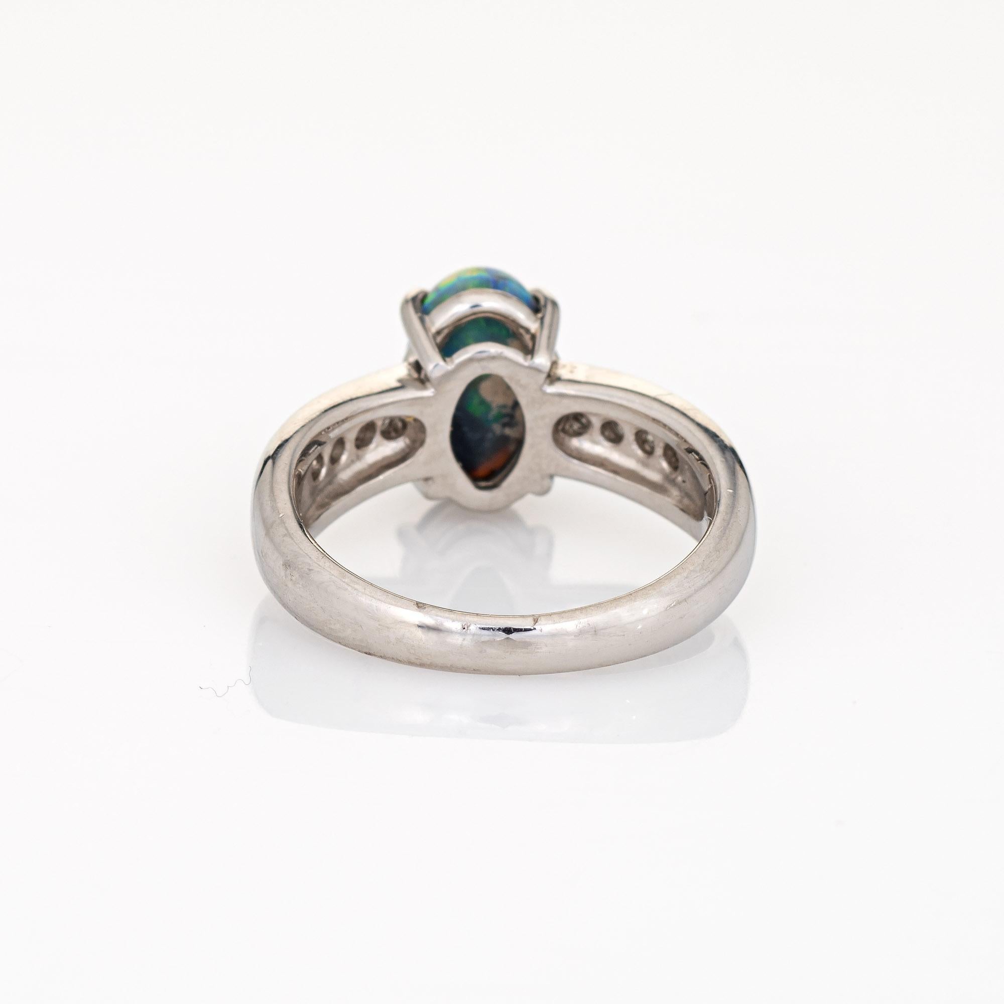1.20ct Natural Semi Black Opal Diamond Ring Estate Platinum Sz 6 Fine Jewelry In Good Condition For Sale In Torrance, CA