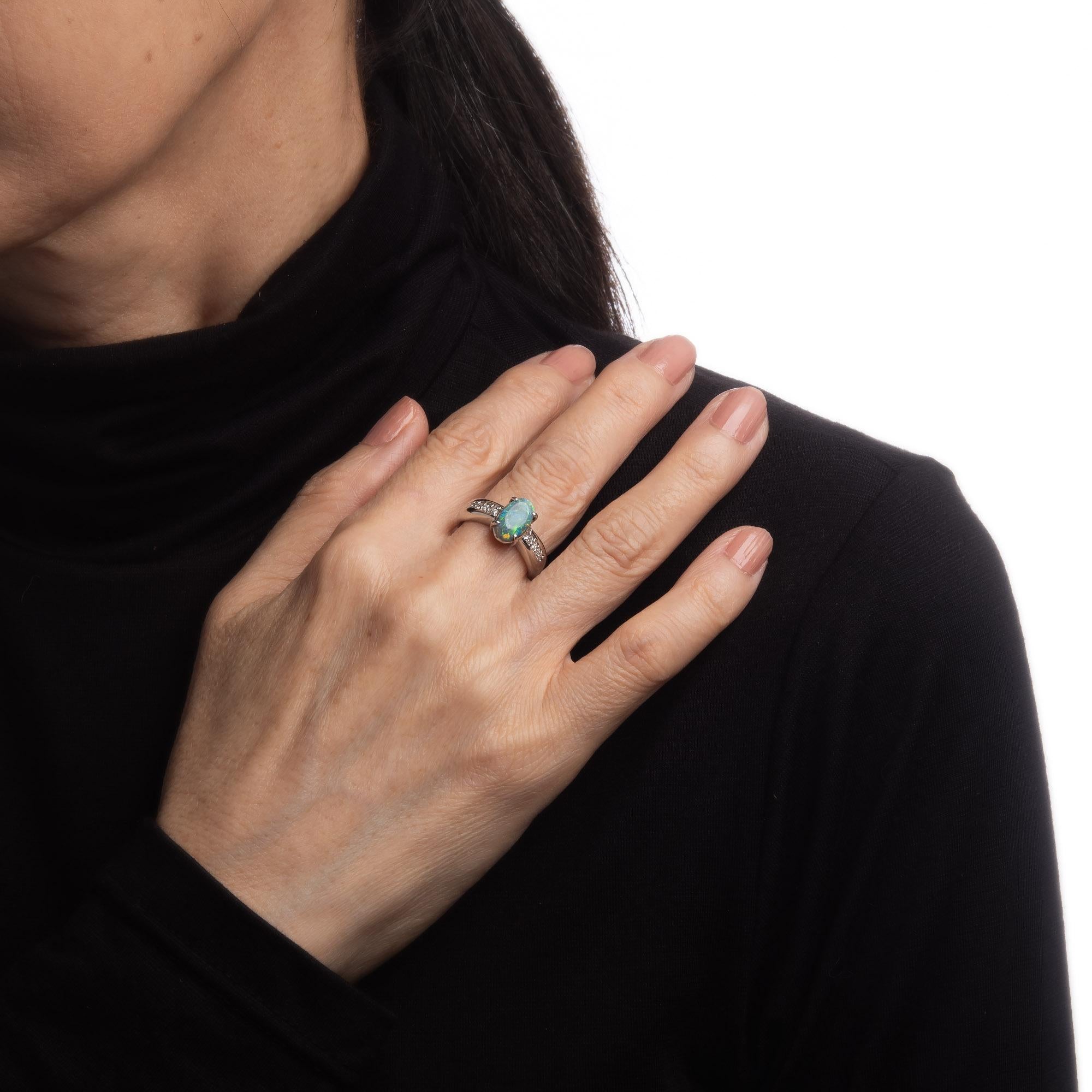 Women's 1.20ct Natural Semi Black Opal Diamond Ring Estate Platinum Sz 6 Fine Jewelry For Sale