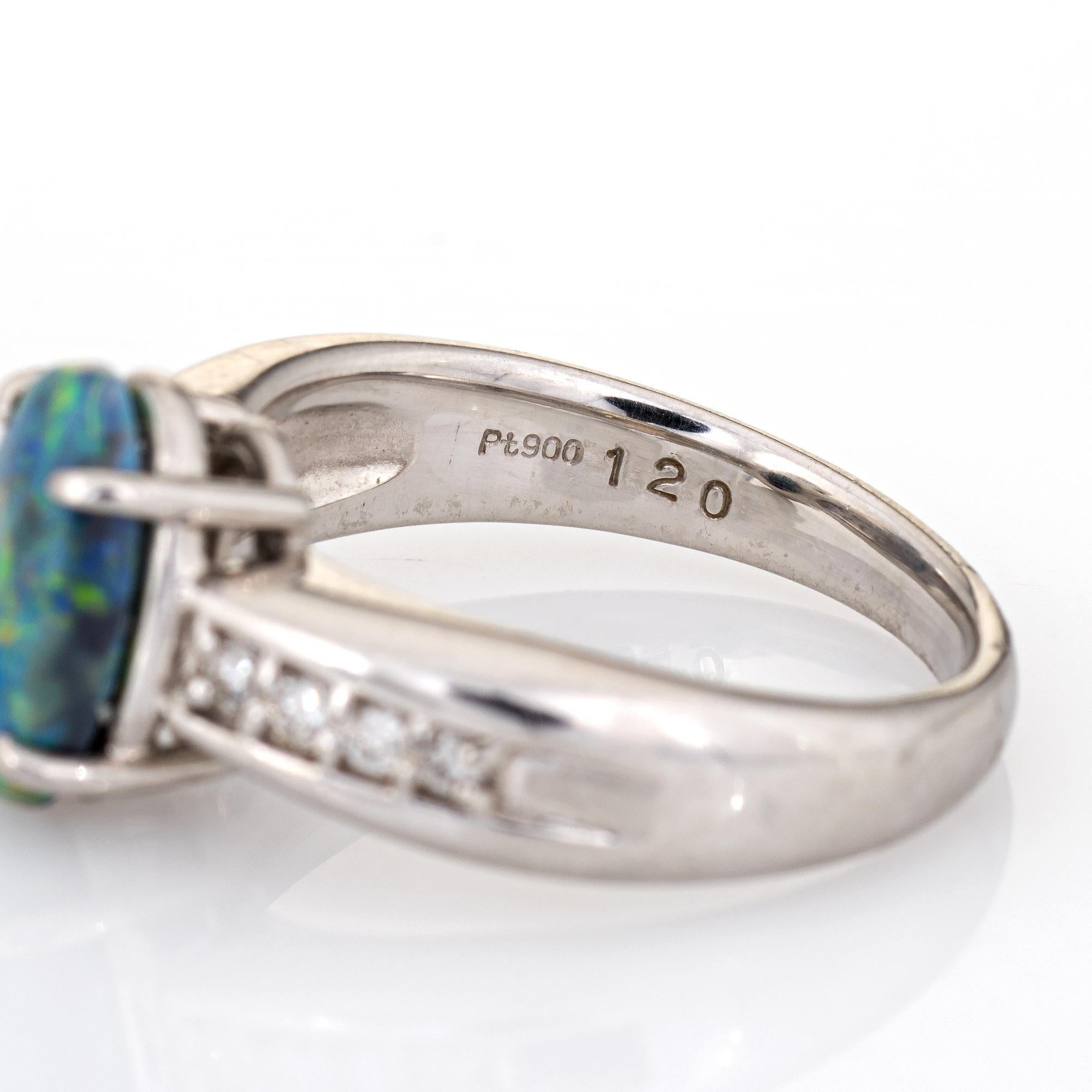 1.20ct Natural Semi Black Opal Diamond Ring Estate Platinum Sz 6 Fine Jewelry For Sale 1
