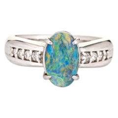 1.20ct Natural Semi Black Opal Diamond Ring Estate Platinum Sz 6 Fine Jewelry