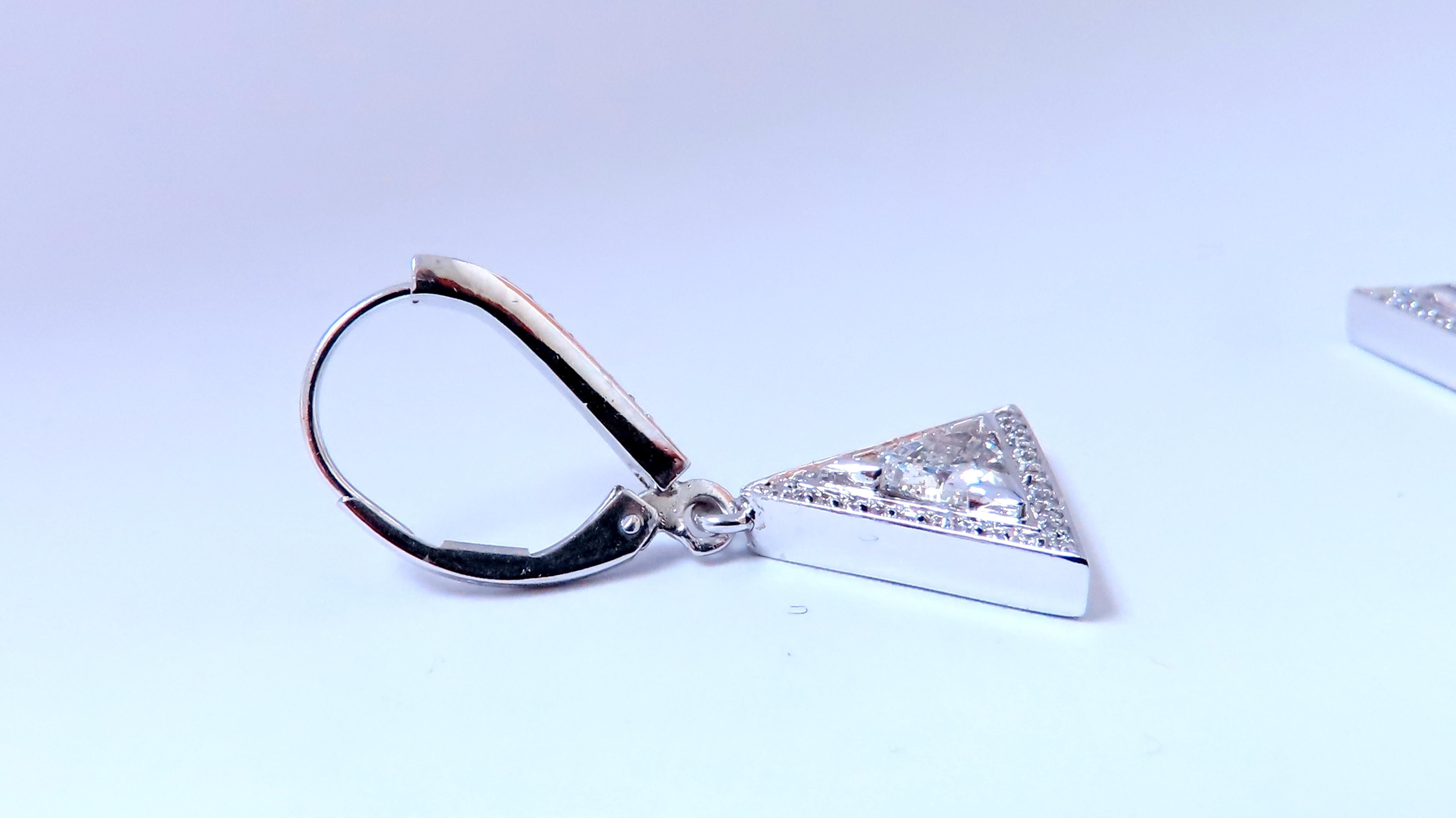 Art déco 1.20ct Natural Trilliant Cut Diamonds Dangle Halo Earrings 14kt Gold 12640 en vente