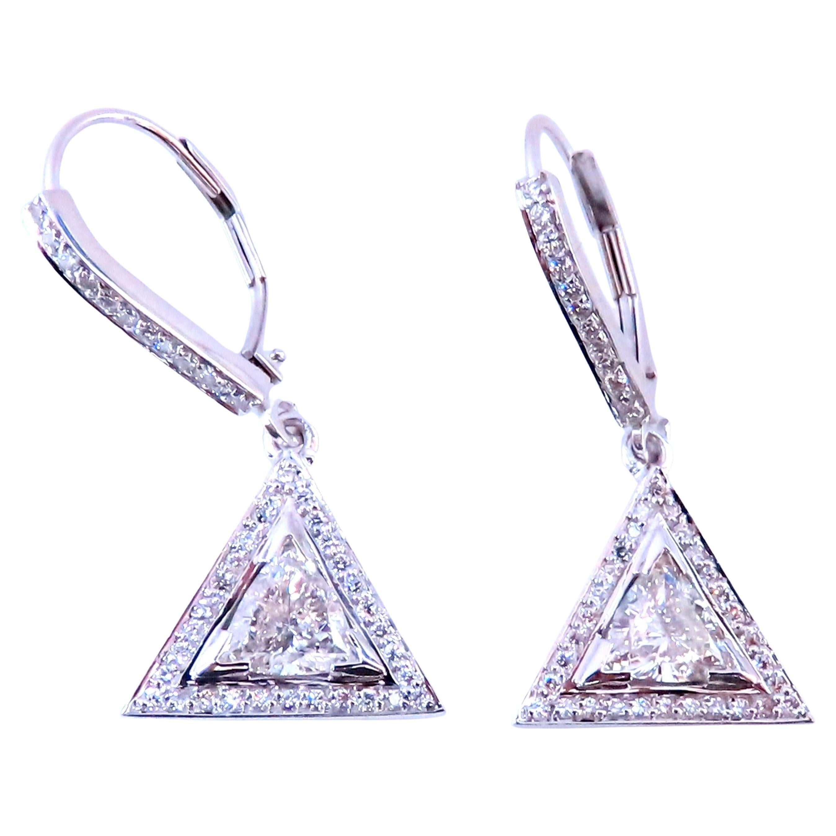 1.20ct Natural Trilliant Cut Diamonds Dangle Halo Earrings 14kt Gold 12640