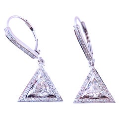 1,20 ct Diamantes naturales talla trillante Pendientes colgantes Halo Oro de 14 kt 12640