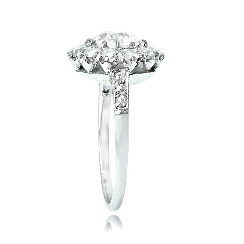Art Deco 1.20 Carat Old Euro-Cut Diamond Engagement Ring, Diamond Halo, Platinum For Sale
