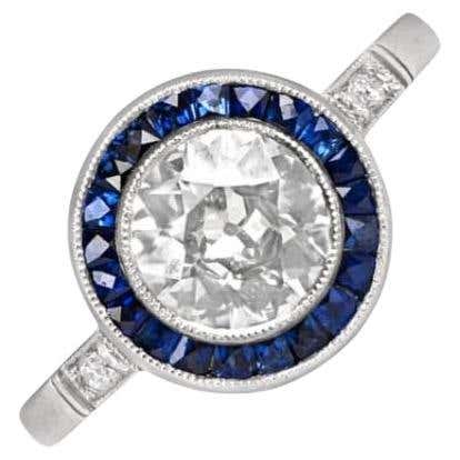 1stdibs.com | 1.20ct Old European Cut Diamond Engagement Ring, Sapphire Halo, Platinum