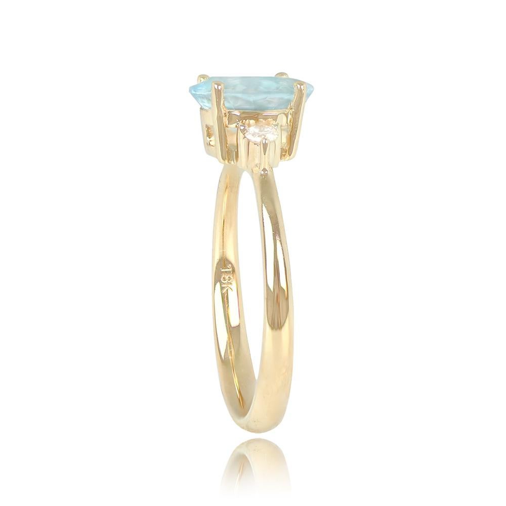 Art Deco 1.20ct Oval Cut Aquamarine Engagement Ring, 18k Yellow Gold For Sale