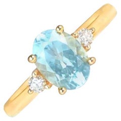 1.20ct Oval Cut Aquamarine Engagement Ring, 18k Yellow Gold