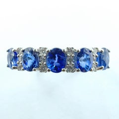 1.20ct Oval Cut Blue Sapphire & Diamond Eternity Band Ring in 18K White Gold