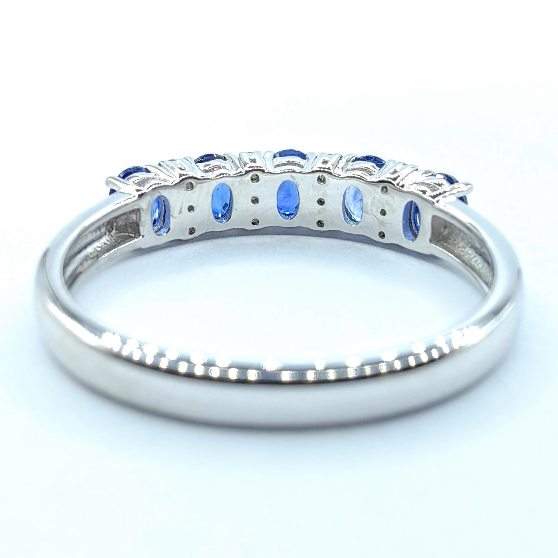 1.20ct Oval Cut Blue Sapphire & Diamond Eternity Band Ring in 18K White Gold In New Condition For Sale In Wan Chai District, HK