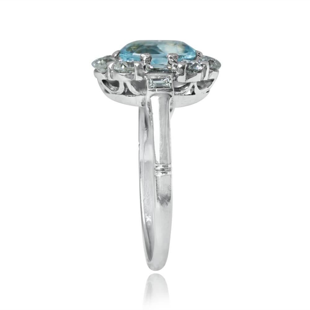 1.20ct Oval Cut Natural Aquamarine Engagement Ring, Diamond Halo, Platinum In Excellent Condition For Sale In New York, NY