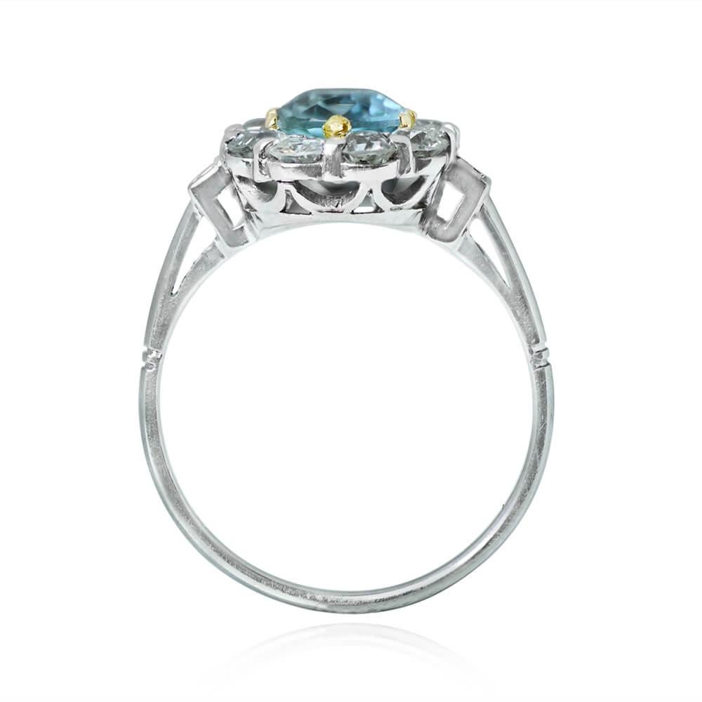 Women's 1.20ct Oval Cut Natural Aquamarine Engagement Ring, Diamond Halo, Platinum For Sale